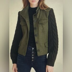 Veronica Beard jacket Utility “Arshia” size 6 mixed media green knit sleeves